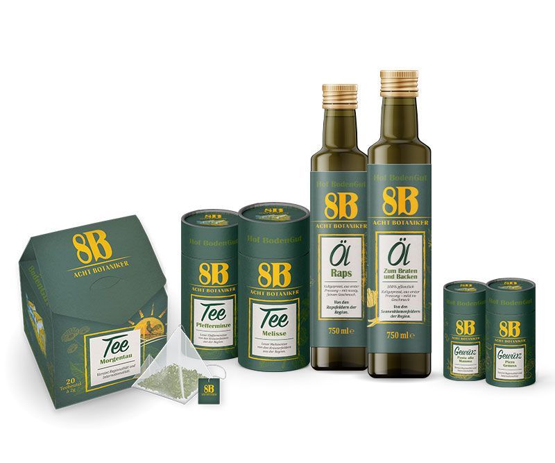 Produktdesign, acht botaniker, hof bodengut, logo-gestaltung, produktgestaltung, abc creativ service, seeheim-jugenheim, andrea bürgin,