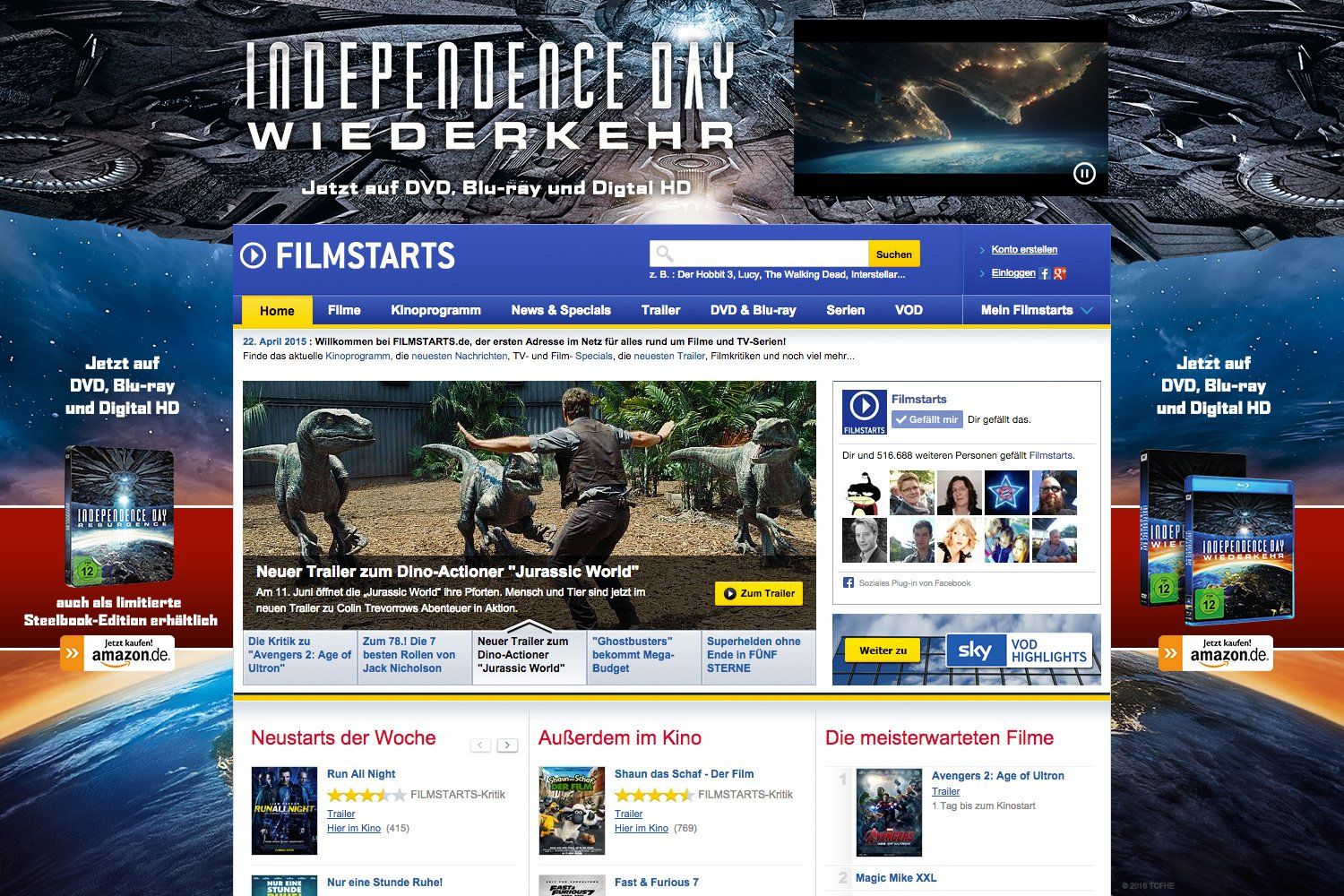 Online-Werbemittel Independence Day Wiederkehr, Fox Home Entertainment