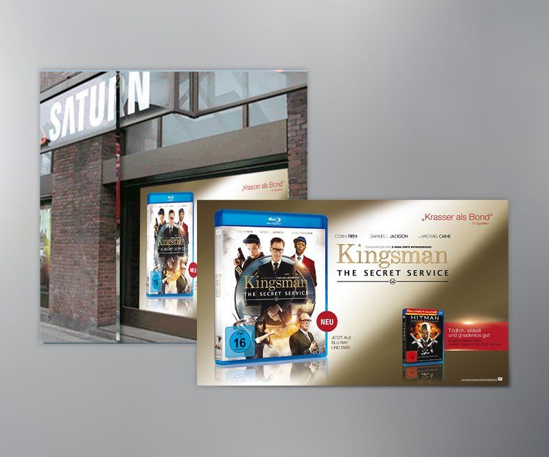 Schaufenster-Banner, Kingsman, Twentieth Century Fox Home Entertainment, Design, Gestaltung, ABC creativ service, Andrea Bürgin,
