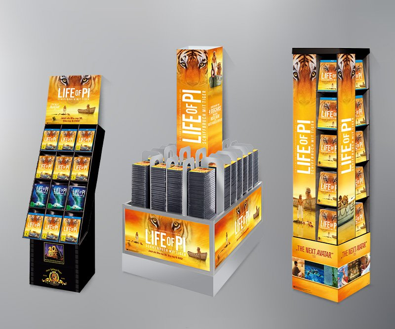 Life of Pi, Twentieth Century Fox Home Entertainment, Warenträger, Deko-Material, Roll-Up-Display, Poster, Design, ABC creativ service, Andrea Bürgin