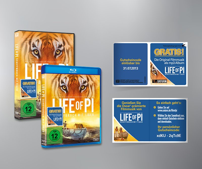 Onpack-Sticker, Life of Pi, Twentieth Century Fox Home Entertainment, Gestaltung, Design, ABC creativ service, Andrea Bürgin,