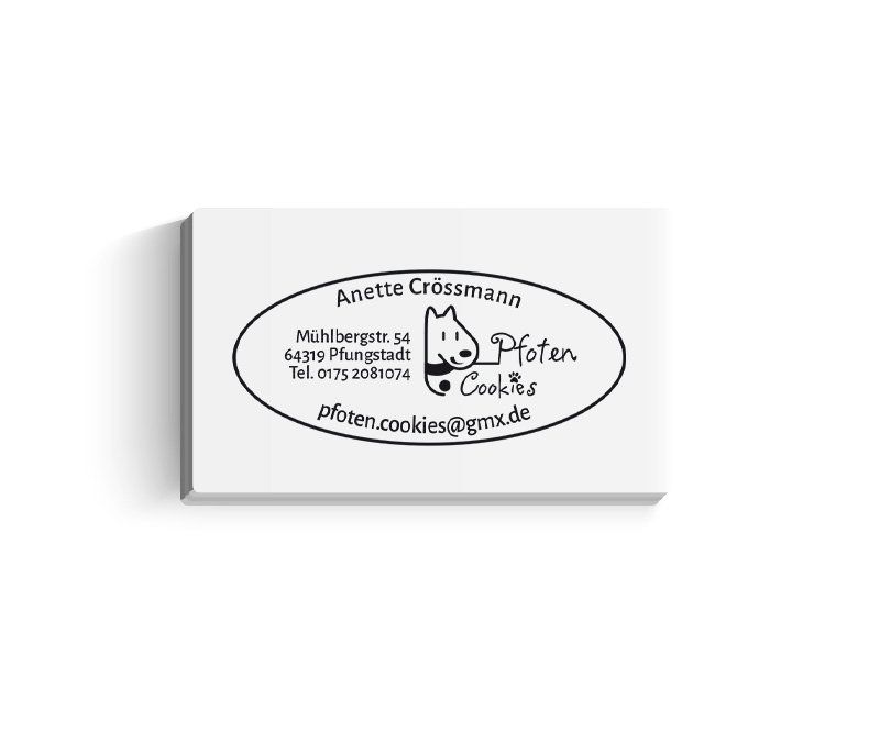 Pfoten Cookies, Anette Crössmann, Logo-Design, Werbestempel, Corporate Design, Visitenkarten, Design, Gestaltung, ABC creativ service, Andrea Bürgin,