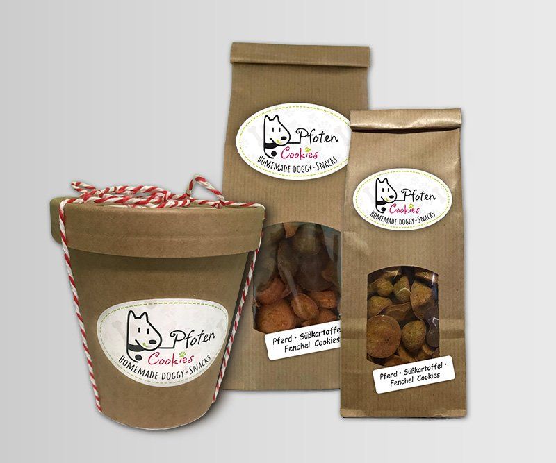 Pfoten Cookies, Anette Crössmann, Logo-Design, Produktgestaltung, Sticker, Werbesticker, Design, Gestaltung, ABC creativ service, Andrea Bürgin,
