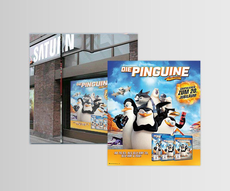 Die Pinguine aus Madagascar, Twentieth Century Fox Home Entertainment, Schaufenster-Banner, Design, Gestaltung, ABC creativ service, Andrea Bürgin,