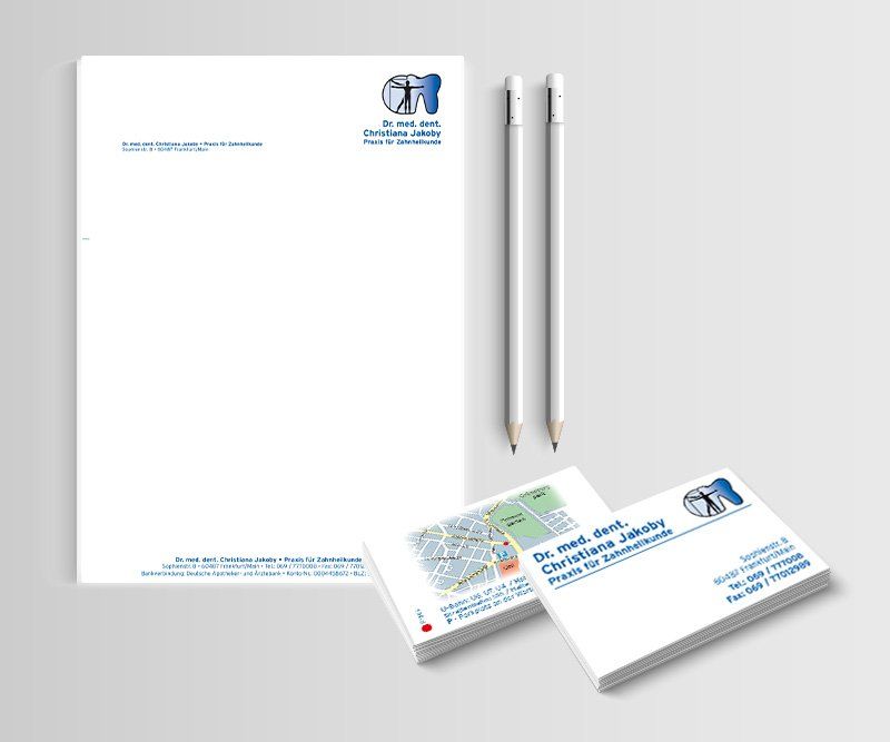 Zahnarztpraxis Dr. Jakoby, Logo-Design, Corporate Design, Visitenkarten, Briefpapier, ABC creativ service,