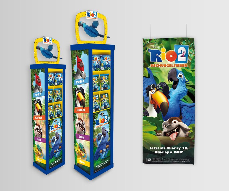 Warenträger, Textilbanner, Rio2, Twentieth Century Fox Home Entertainment, Design, Gestaltung, ABC creativ service, Andrea Bürgin,