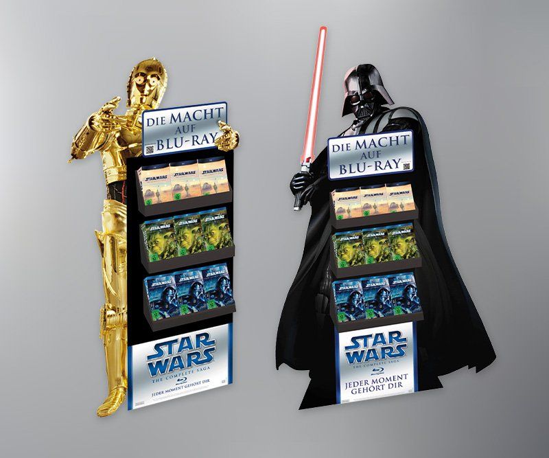 Warenträger, Deko-Auftsteller, StarWars, Twentieth Century Fox Home Entertainment, Design, Gestaltung, ABC creativ service, Andrea Bürgin,