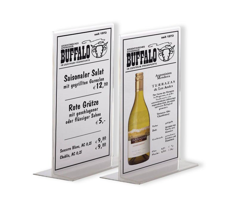 Argentinisches Steakhaus Buffalo, Frankfurt am Main, Walter Bürgin, Tim Bürgin, Tischaufsteller, Corporate Design, Grafikdesign, Andrea Bürgin, ABC creativ service,