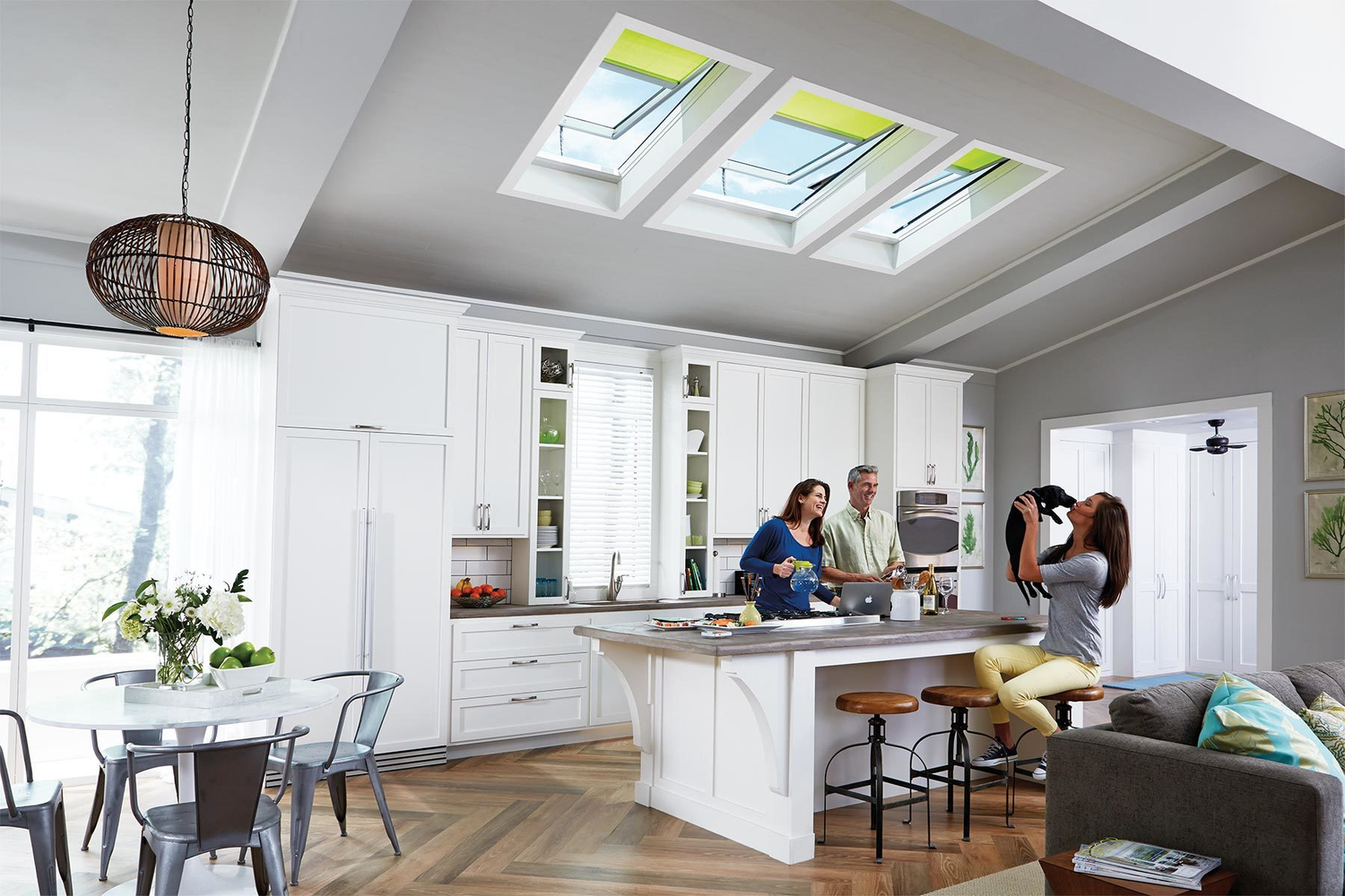 Velux solar powered venting skylights with blinds in kitchen, living room and bathroom in Dublin - Upper Arlington - Lewis Center - Powell - Delaware - Sunbury - Worthington - Westerville - Clintonville - Gahanna - Columbus Ohio