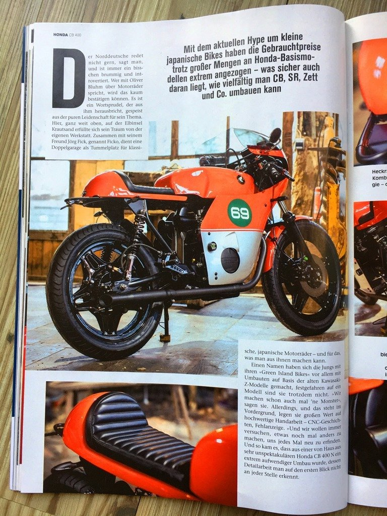 Ein Green Island Bike in der Fachzeitschrift Custombike