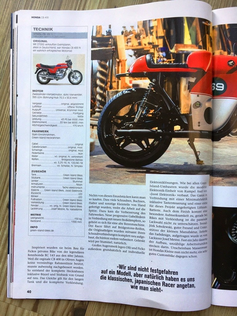 Ein Green Island Bike in der Fachzeitschrift Custombike