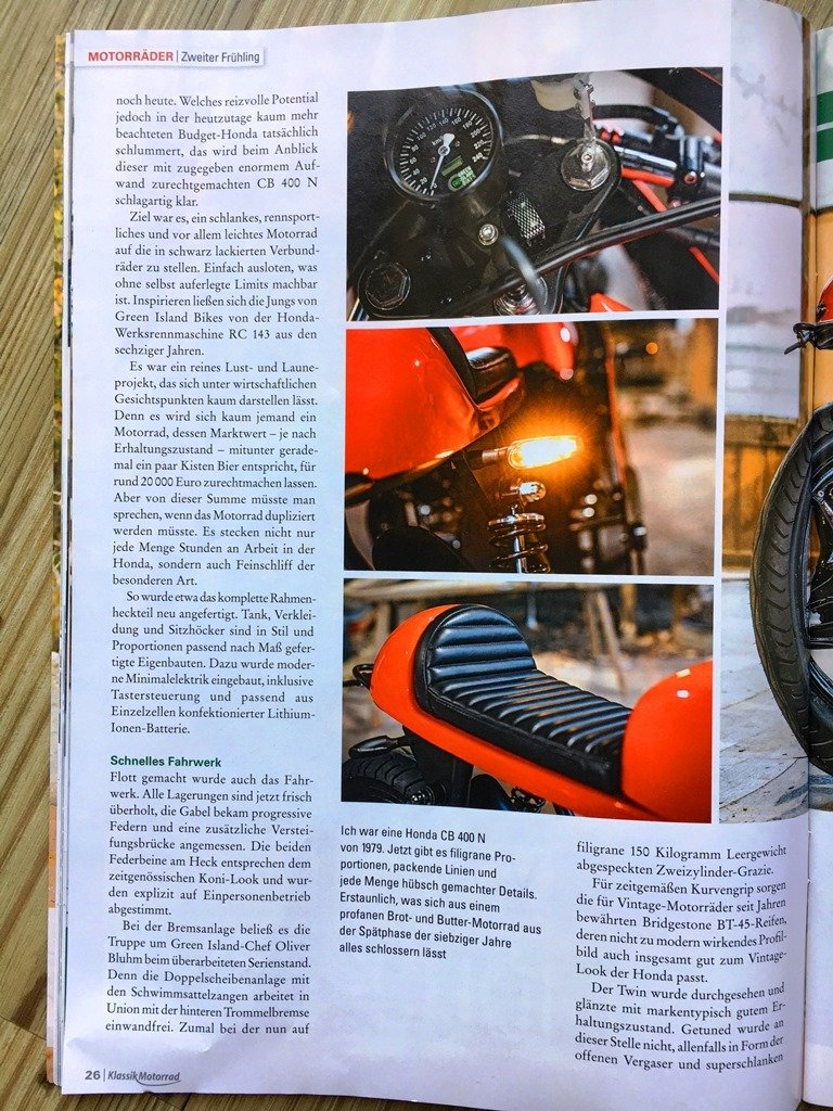 Ein Green Island Bike in der Fachzeitschrift Klassik Motorrad