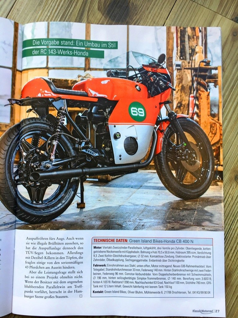 Ein Green Island Bike in der Fachzeitschrift Klassik Motorrad