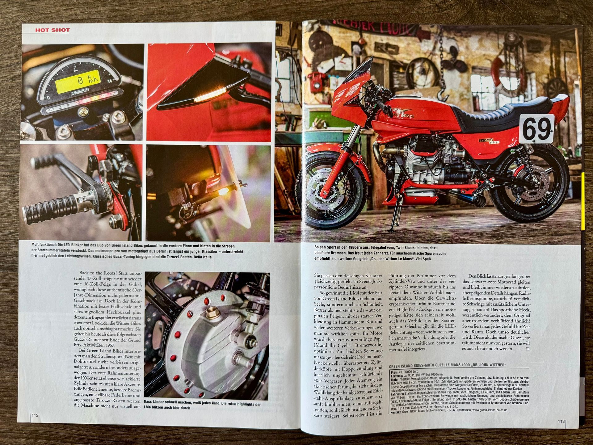 Green Island Bikes Moto Guzzi Le Mans 1000 im mehrseitigen Bericht des MO Motorrad Magazins 2019