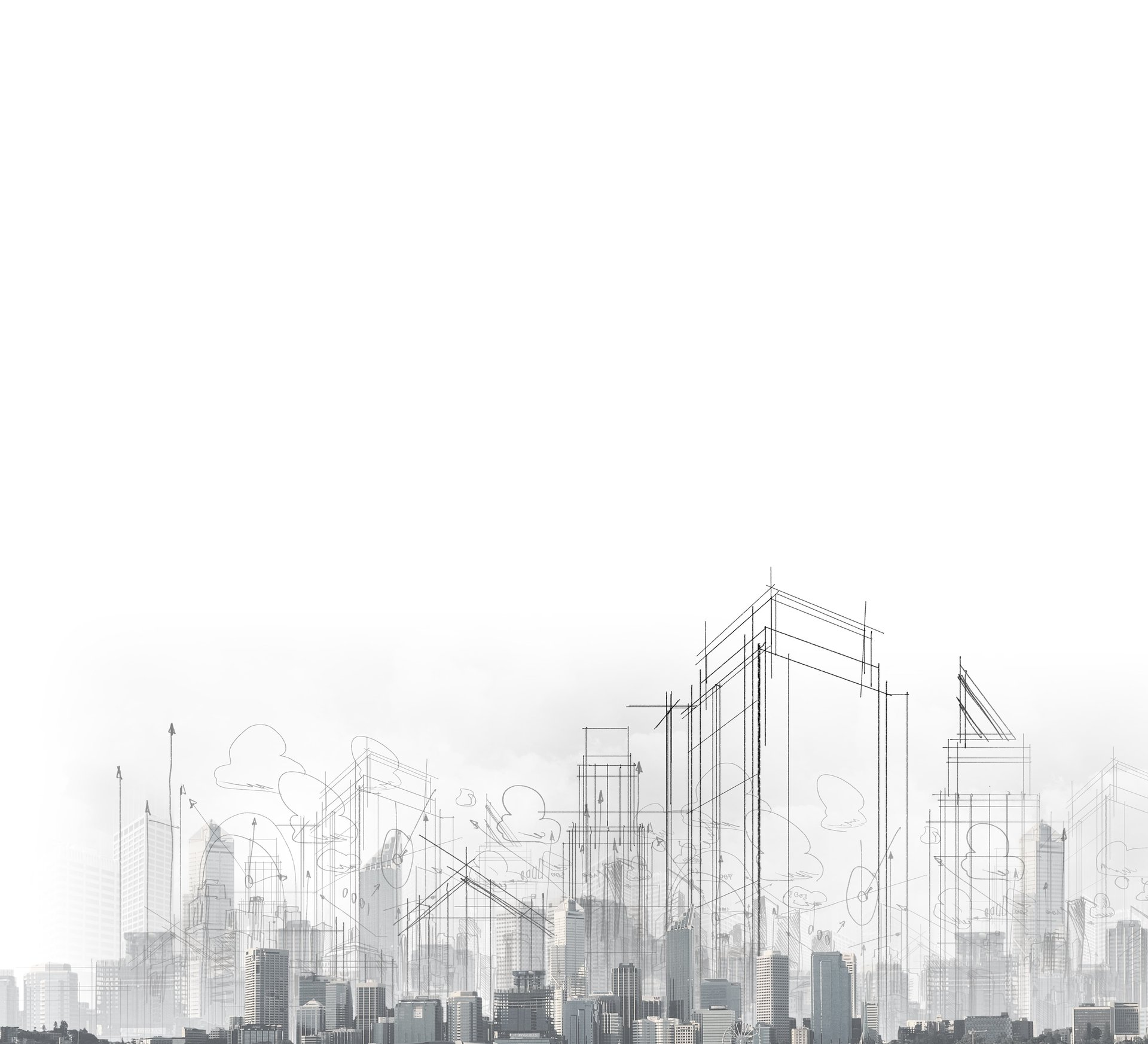 Grow your company by professional data analyses Skyline of a city and sketched growth of buildings