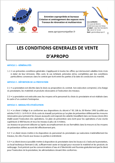 Conditions générales de vente Conditions générales de vente