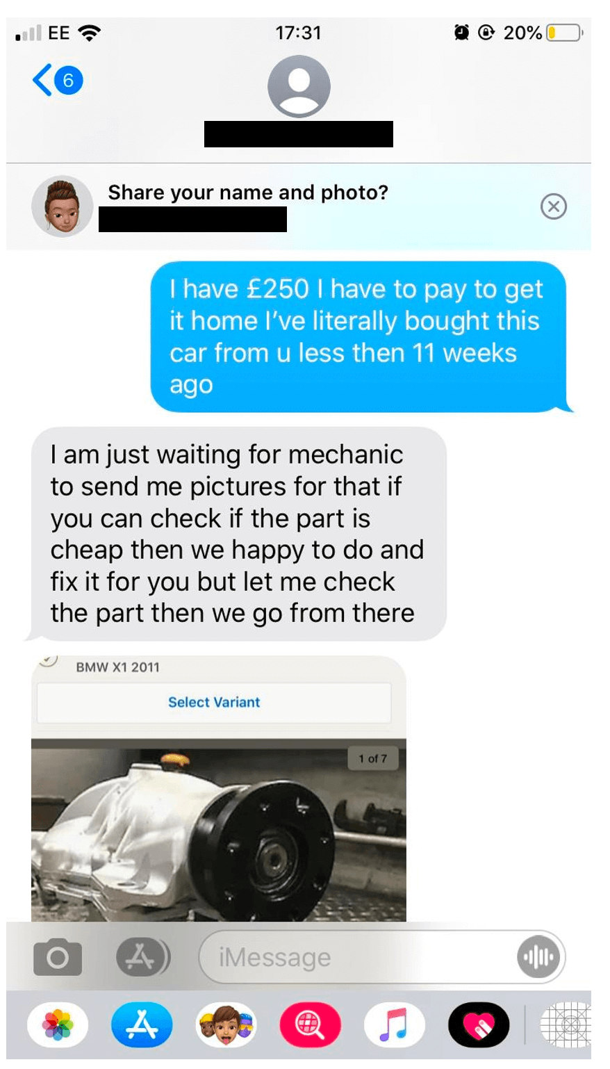 Section 75 dispute faulty vehicle text message 6