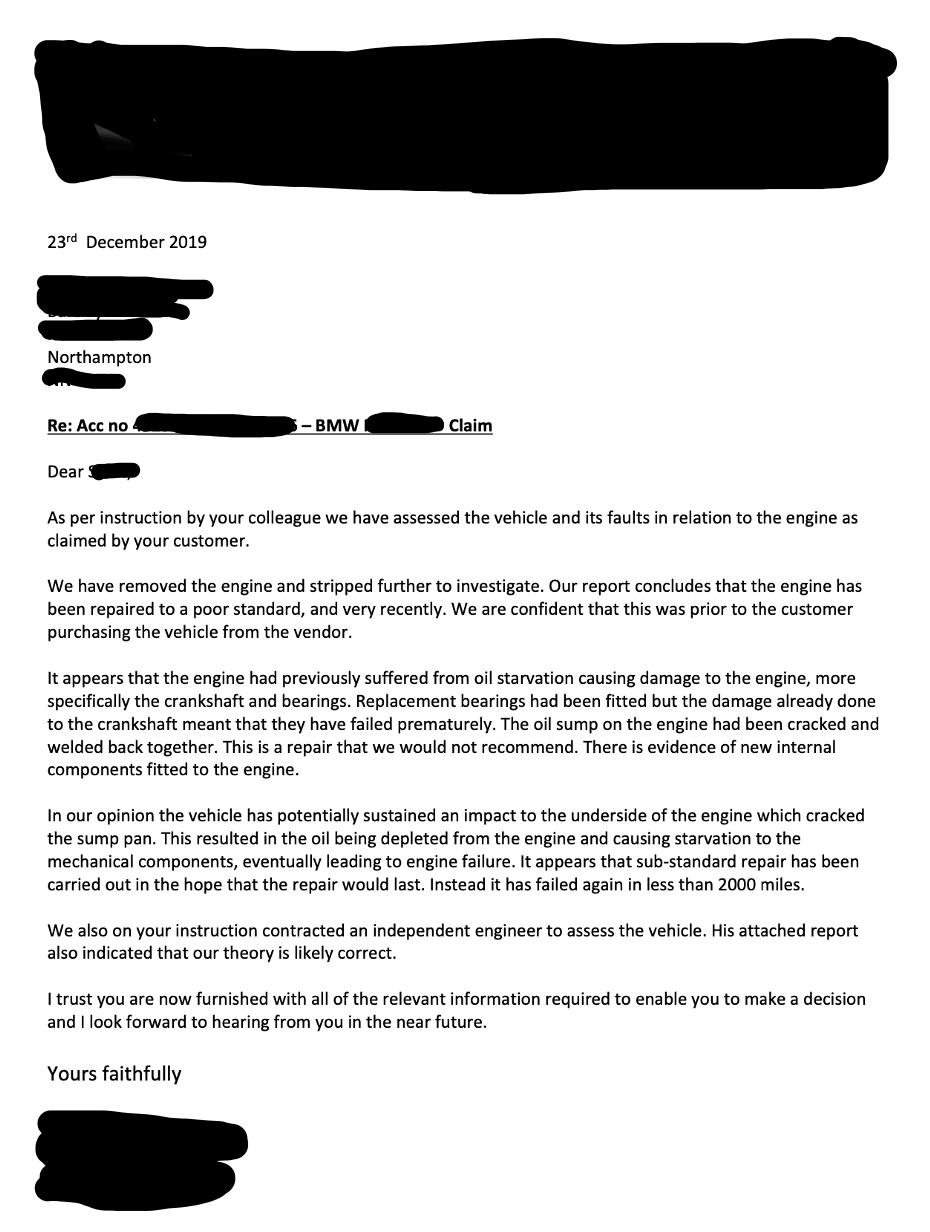 Section 75 dispute faulty vehicle report