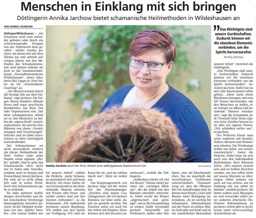 Zeitungsartikel der über meine Arbeit Auskunft gibt