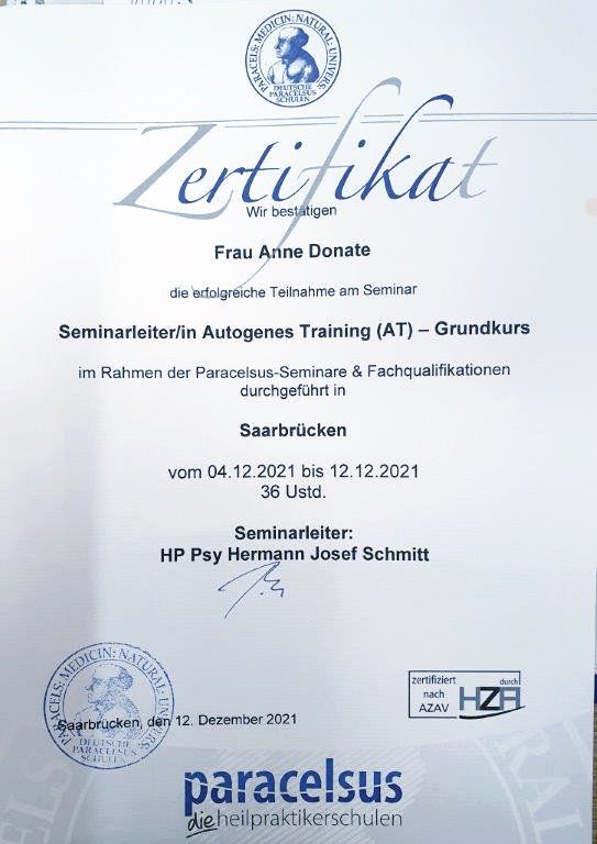 Paracelsus Zertifikat: Seminarleiterin Autogenes Training