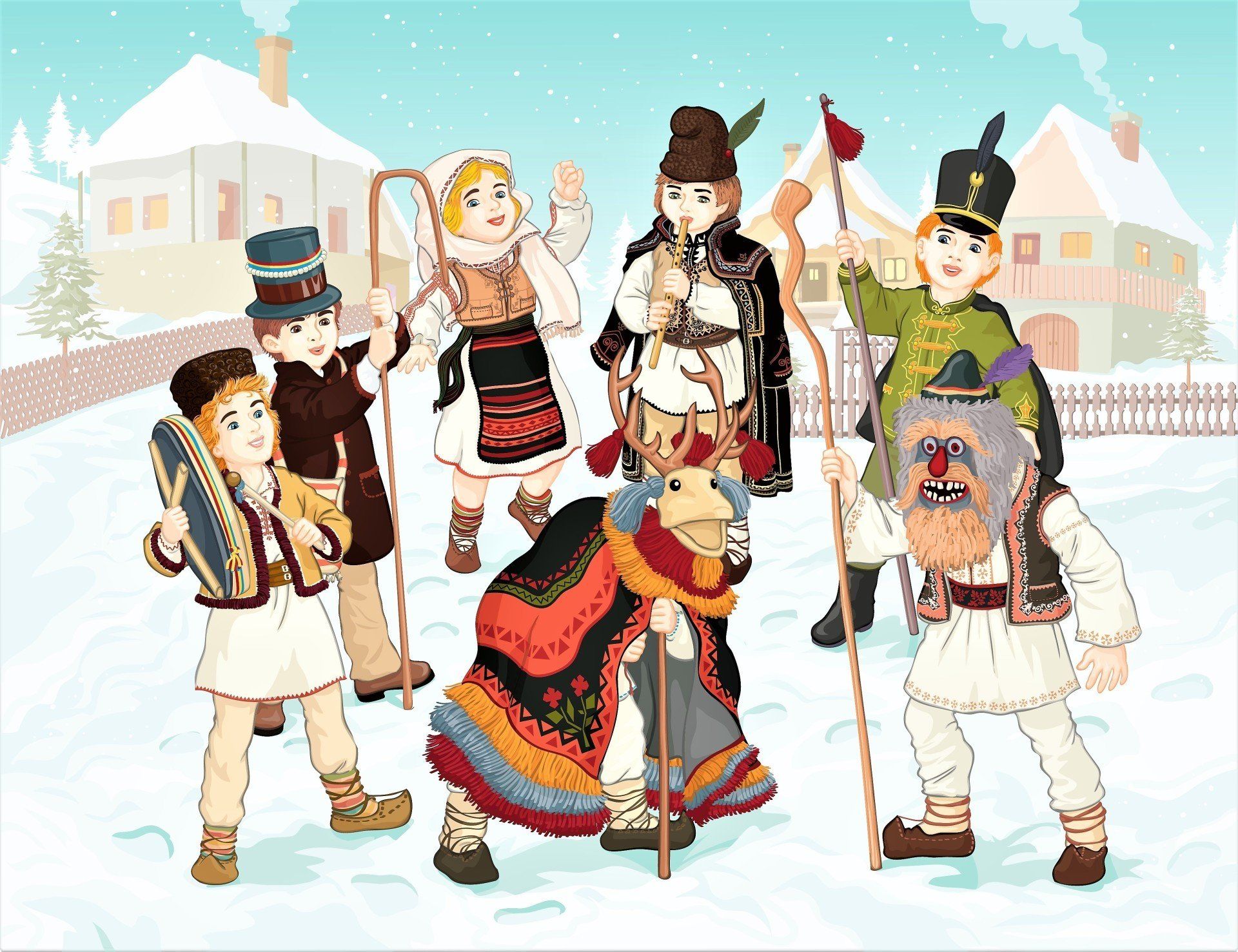 dessin roumanie tradition noel folklorique masque agence voyage