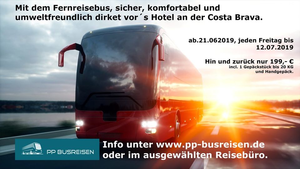Angebot mit dem Fernreisebus an die Costa Brava für nur 199,- €.