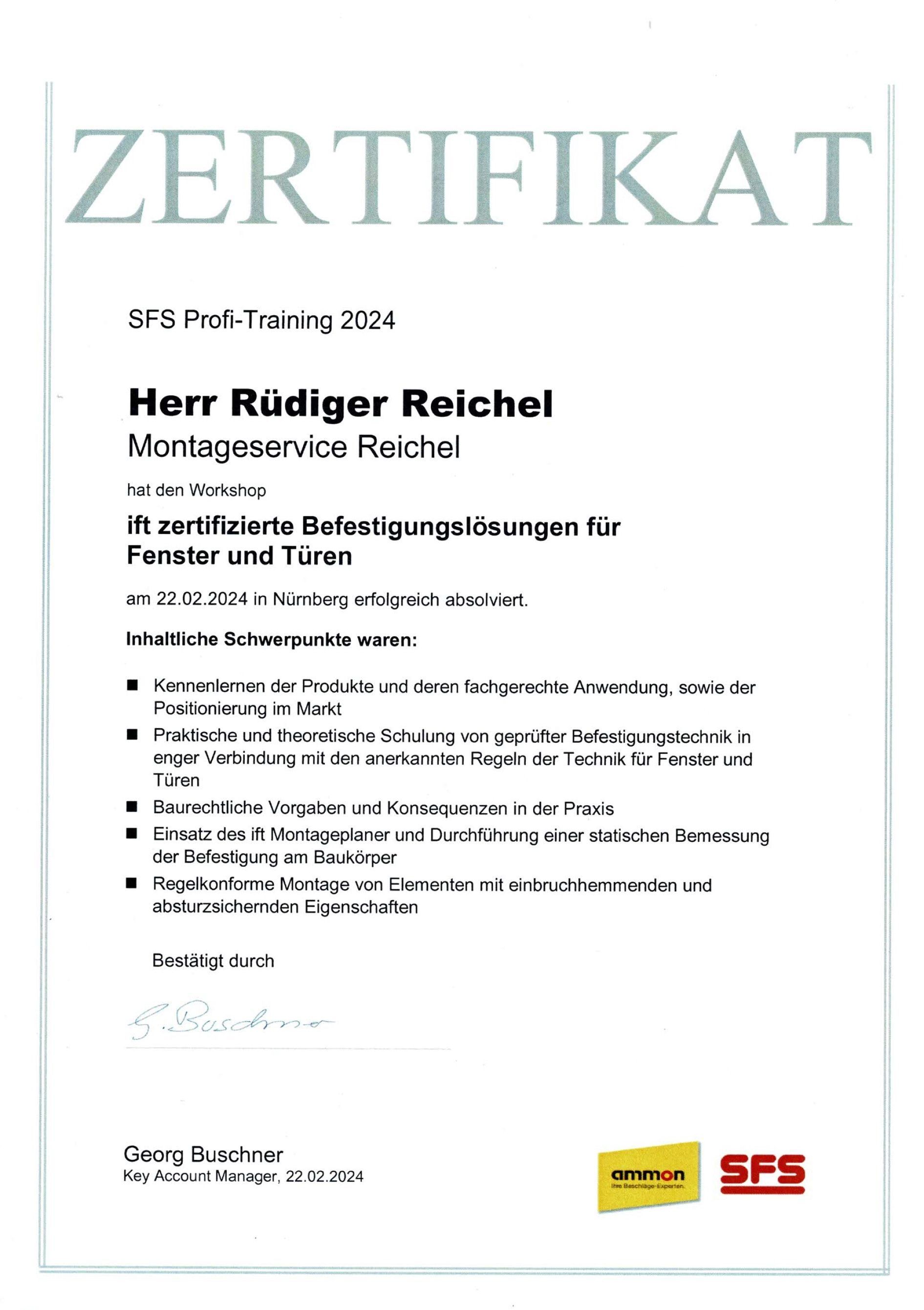 Zertifikat Befestigungslösungen für Fenster und Türen
