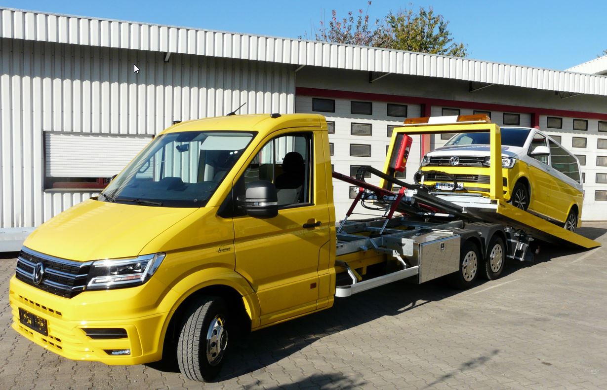 Abschleppwagen Verschiebeplateau Zusatzachse Auflastung Aluminiumplateau Bergedienst Bergefahrzeug Schlepper ADAC Mautfrei