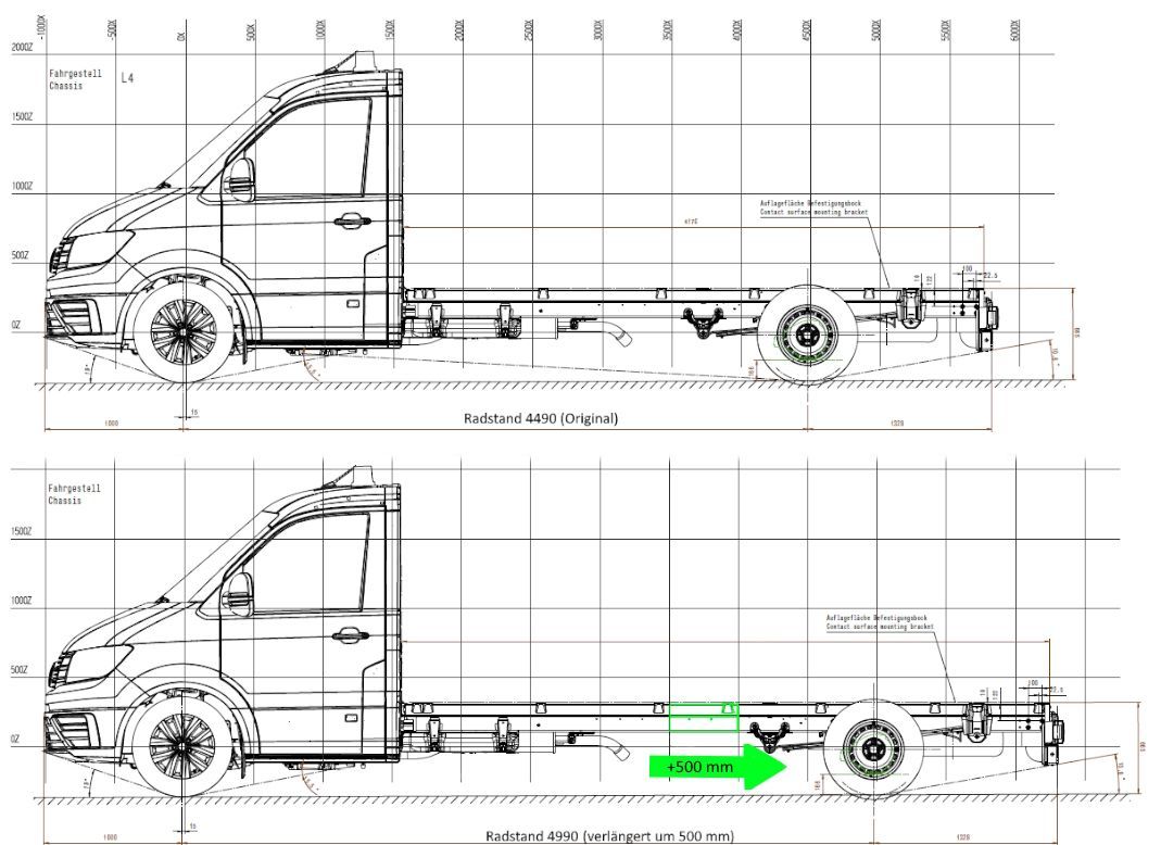 Radstandsverlängerung um 500 mm für Volkswagen Crafter und MAN TGE