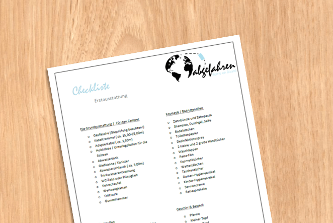 Checkliste Erstausstattung Camper