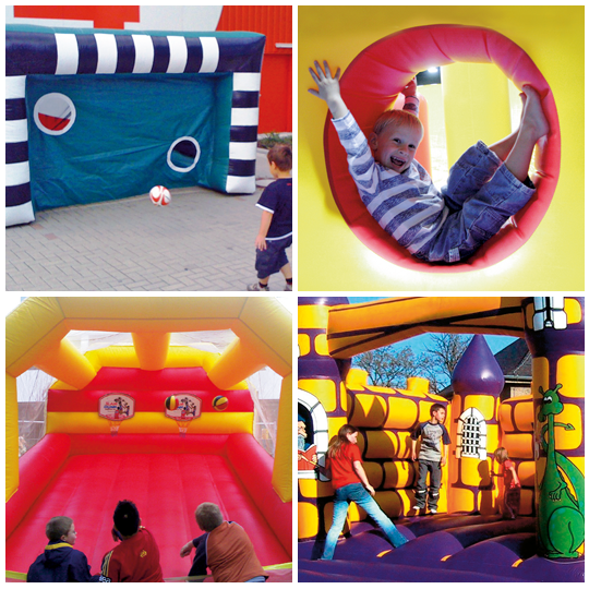 Torwand, Basketballspiel, Hüpfburg, Collage eventmodule