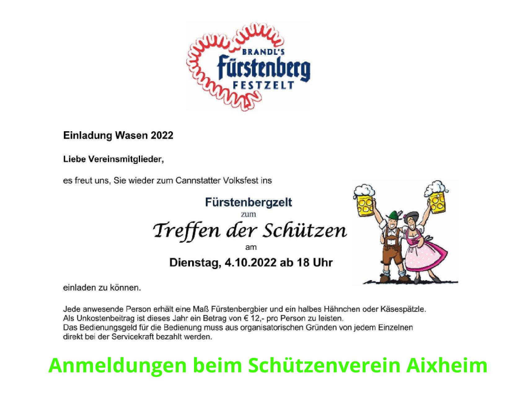 Schützenverein Aixheim wieder beim Cannstatter Wasen im Fürstenfeldzelt der Schützen