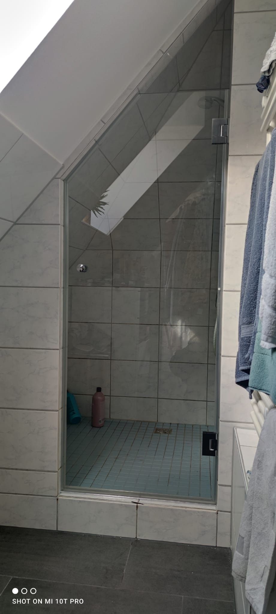 www.meine-glas-dusche.de - Pendelduschtüre aus Sicherheitsglas nach Maß mit Montage in Dachschräge