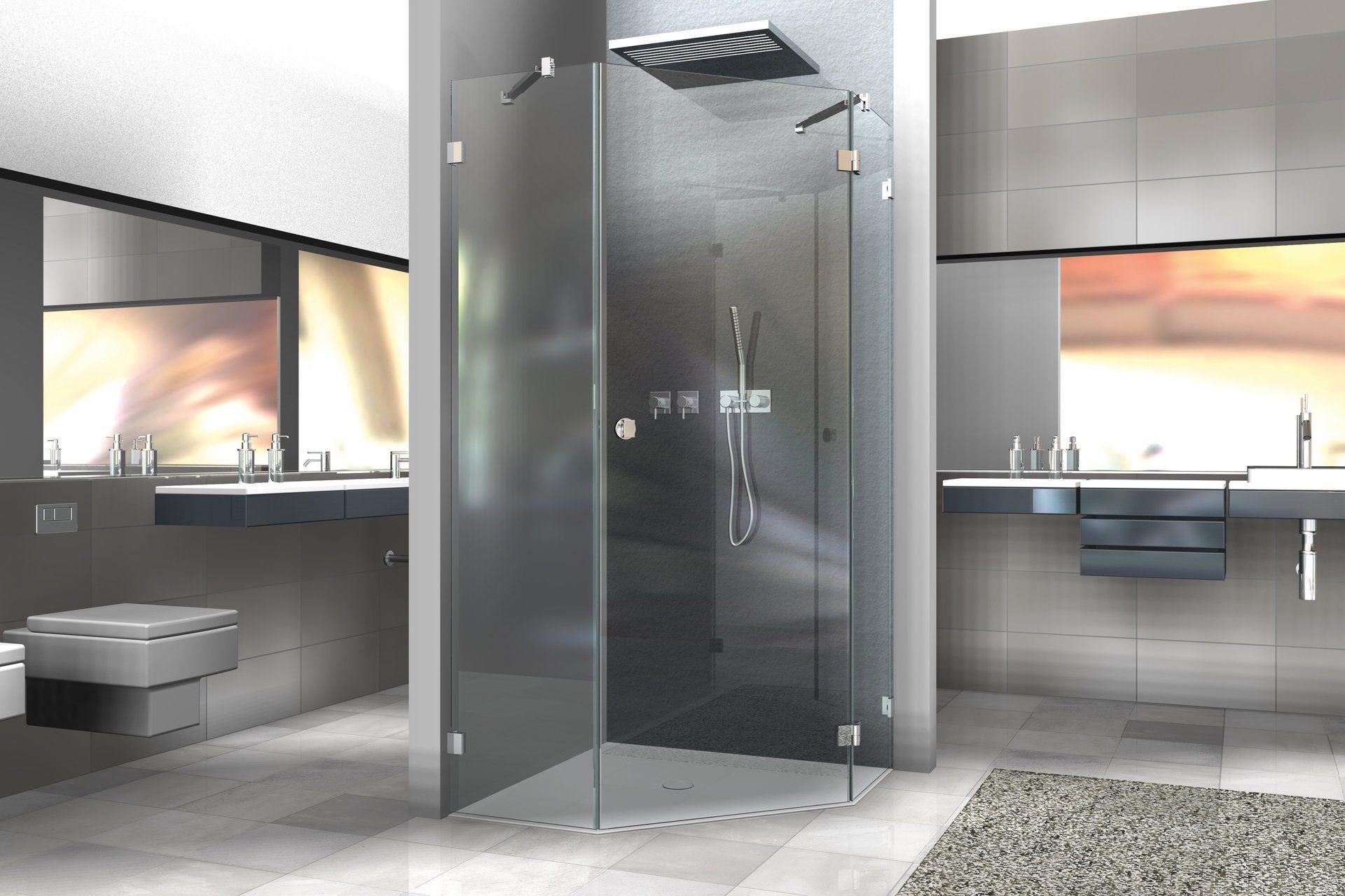 Individuelle Fünfeck-Glasduschen mit Montage - www.meine-glas-dusche.de