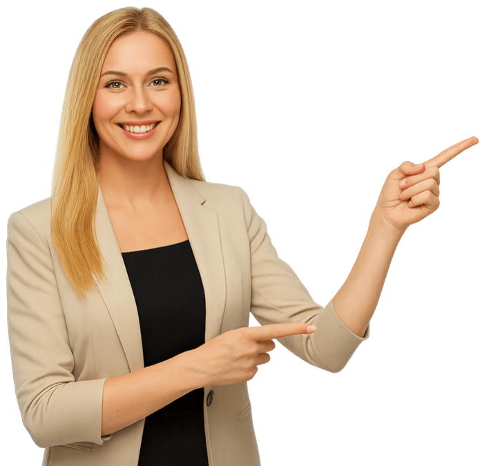 Frau die die Kontaktdaten zeigt