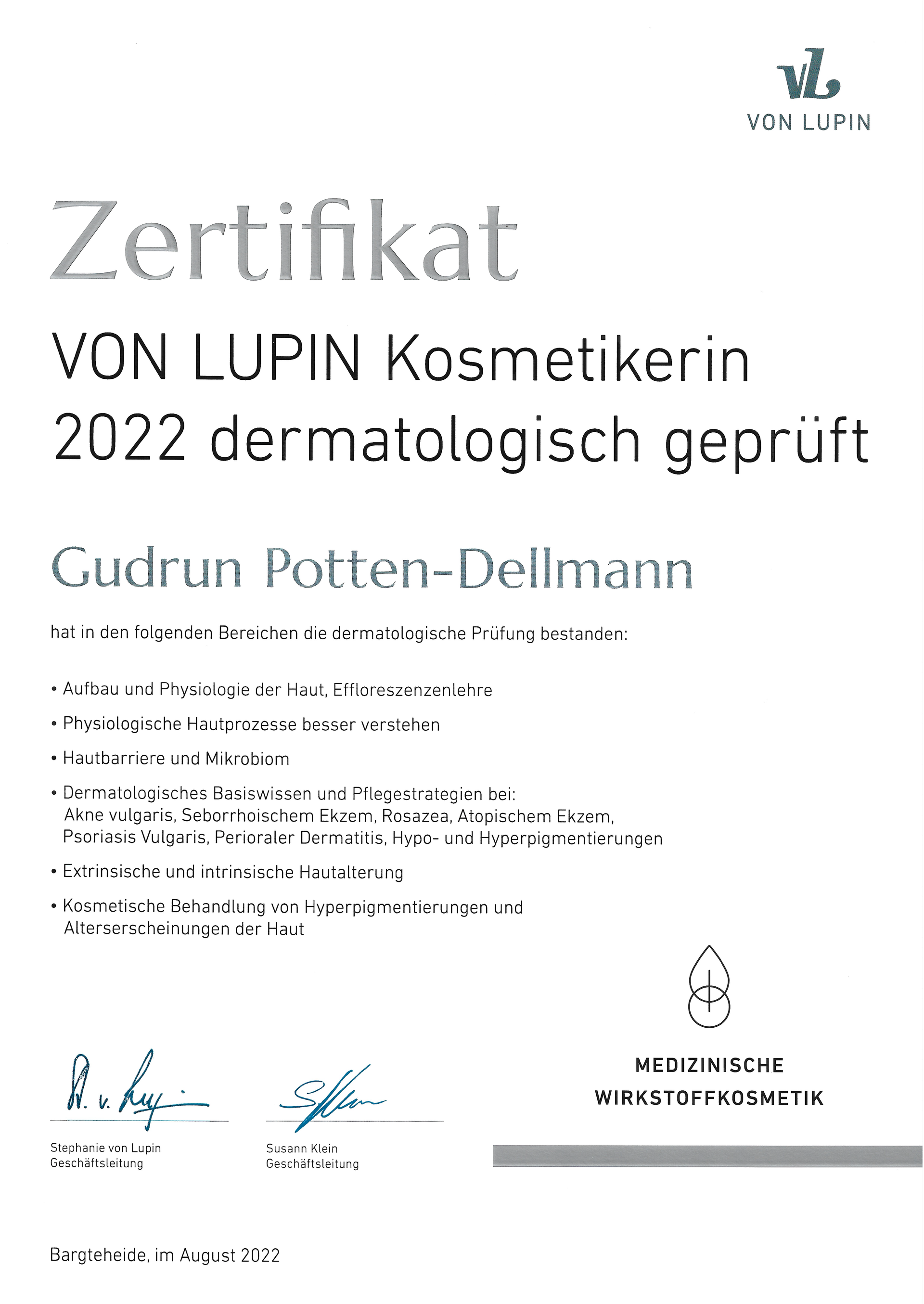 Dermatologisch geprüfte Kosmetikerin Dermatologisch geprüfte vL Kosmetikerin