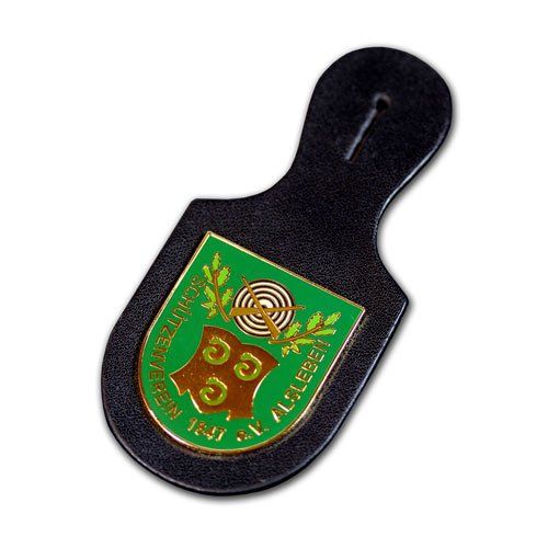 Verbandsabzeichen, Brustanhänger, Lederanhänger, Metallwappen auf Leder mit eigenem Wappen, Logo oder Motiv, gedruckt oder geprägt für THW, Malteser, Rotes Kreuz, Johanniter, Firmen Städte und Verbände, von der W. Schwemmlein GmbH aus Bayreuth