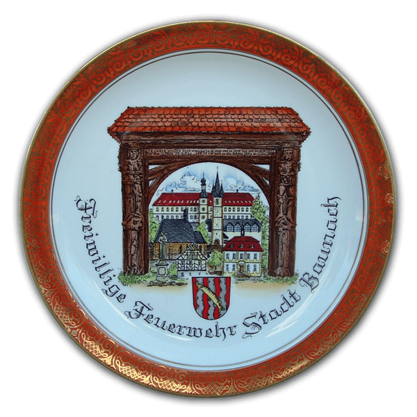 Wandteller, Jubiläumsteller in Sonderanfertigung mit dem eigenen Wappen, Logo oder Motiv von der Schwemmlein GmbH aus Bayreuth