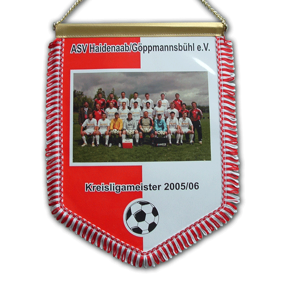 Fünfeckwimpel, Eventwimpel bedruckt mit dem eigenen Motiv, Wappen oder Logo von der Schwemmlein GmbH aus Bayreuth