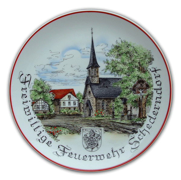 Erinnerungsteller, Jubiläumsteller in Sonderanfertigung mit dem eigenen Wappen, Logo oder Motiv von der Schwemmlein GmbH aus Bayreuth.