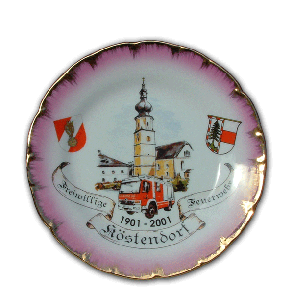 Wandteller, Jubiläumsteller in Sonderanfertigung mit dem eigenen Wappen, Logo oder Motiv von der Schwemmlein GmbH aus Bayreuth