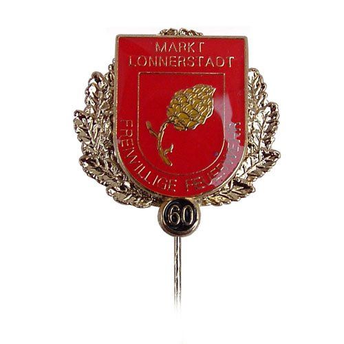 Anstecknadel, Vereinsnadel, Ehrennadel, Jubiläumsnadel, Ehrennadel mit Kranz mit eigenem Wappen, Logo oder Motiv, gedruckt oder geprägt für Vereine, Firmen, Verbände und Organisationen aller Art vom Marktführer, der W. Schwemmlein GmbH aus Bayreuth