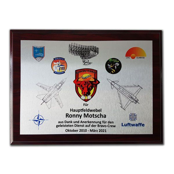 Aluminium-Wappen mit eigenem Wappen, Logo, Motiv oder Foto von der W. Schwemmlein GmbH für Bundeswehr, Polizei, Bundespolizei, Zoll, Organisationen, Vereine oder Privat.