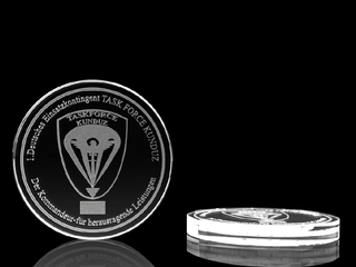 Münze aus Glas für individuelle Gravuren, Glasinnengravuren mit dem eigenen Wappen, Firmenlogo, Logo, Motiv oder Schriftzug