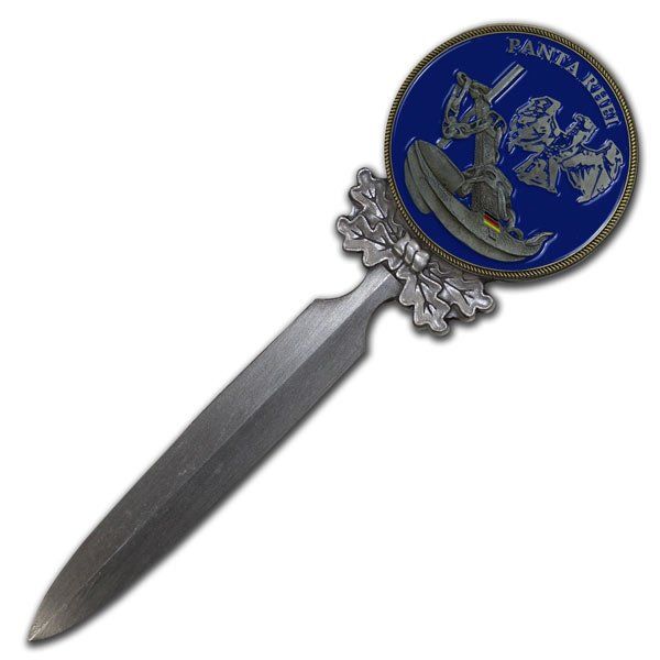 Brieföffner, Briefmesser mit eingearbeiteter Münze, Coin oder Challenge Coin mit eigenem Wappen, Logo oder Motiv, gedruckt oder geprägt für Bundeswehr, Polizei, Vereine, Firmen, Verbände, Organisationen, Städte, Gemeinden, von der W. Schwemmlein GmbH aus Bayreuth