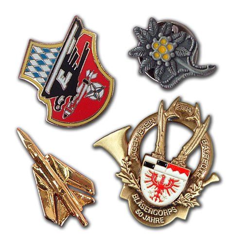 Metallabzeichen, Anstecker und Pins mit dem eigenen Wappen oder Logo, geprägt, gedruckt oder gestanzt  von der W. Schwemmlein GmbH aus Bayreuth