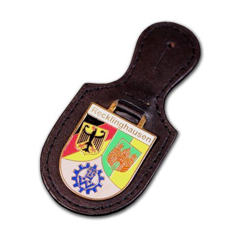 Verbandsabzeichen, Brustanhänger, Lederanhänger, Metallwappen auf Leder mit eigenem Wappen, Logo oder Motiv, gedruckt oder geprägt für THW, Malteser, Rotes Kreuz, Johanniter, Firmen Städte und Verbände, von der W. Schwemmlein GmbH aus Bayreuth