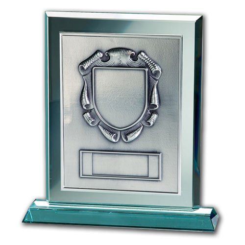 Jade Glastrophäe mit Aluminiumschild für Wappen aller Art