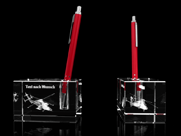 Stifthalter 80 x 50 x 50 mm Stifthalter aus Glas für individuelle Gravuren, Glasinnengravuren mit dem eigenen Wappen, Firmenlogo, Logo, Motiv oder Schriftzug