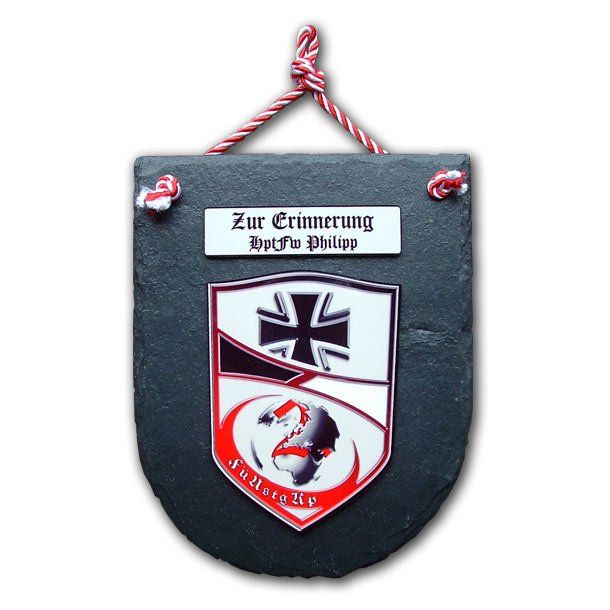 Kunststoffwappen mit UV-Versiegelung, Textschleifen oder Textbalken mit eigenem Wappen, Logo oder Motiv von der W. Schwemmlein GmbH für Bundeswehr, Polizei, Bundespolizei, Zoll, Organisationen, Vereine oder Privat.